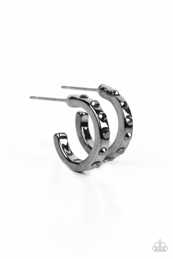 Tiny Hoop Earrings in Gunmetal with Crystals - Gallant Glitz